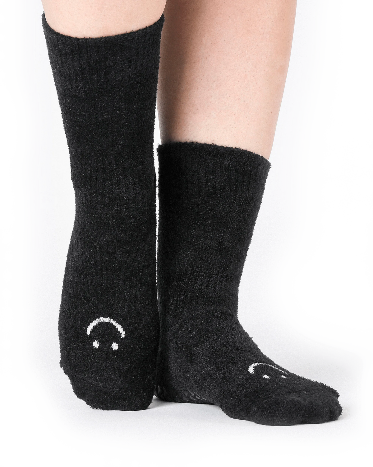 Happy Cloud Crew Fleece Grip Sock Black