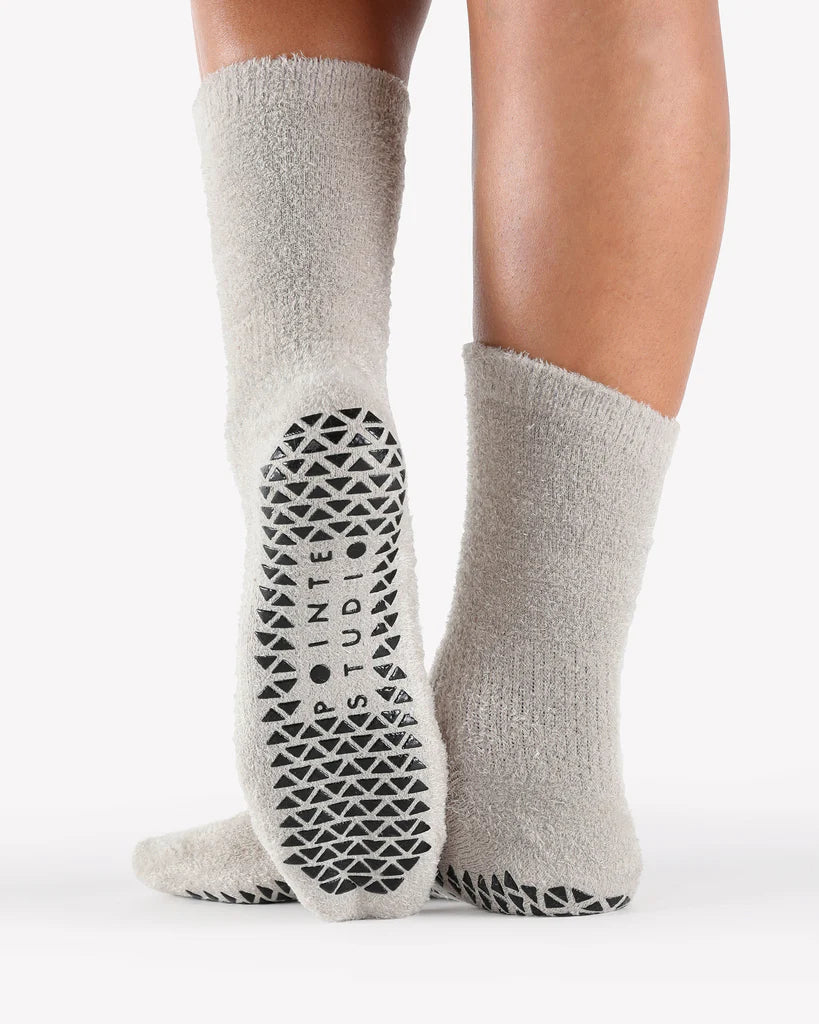 Happy Cloud Crew Fleece Grip Sock Grey