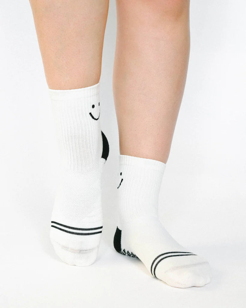 Happy Ankle Runner Grip Sock White