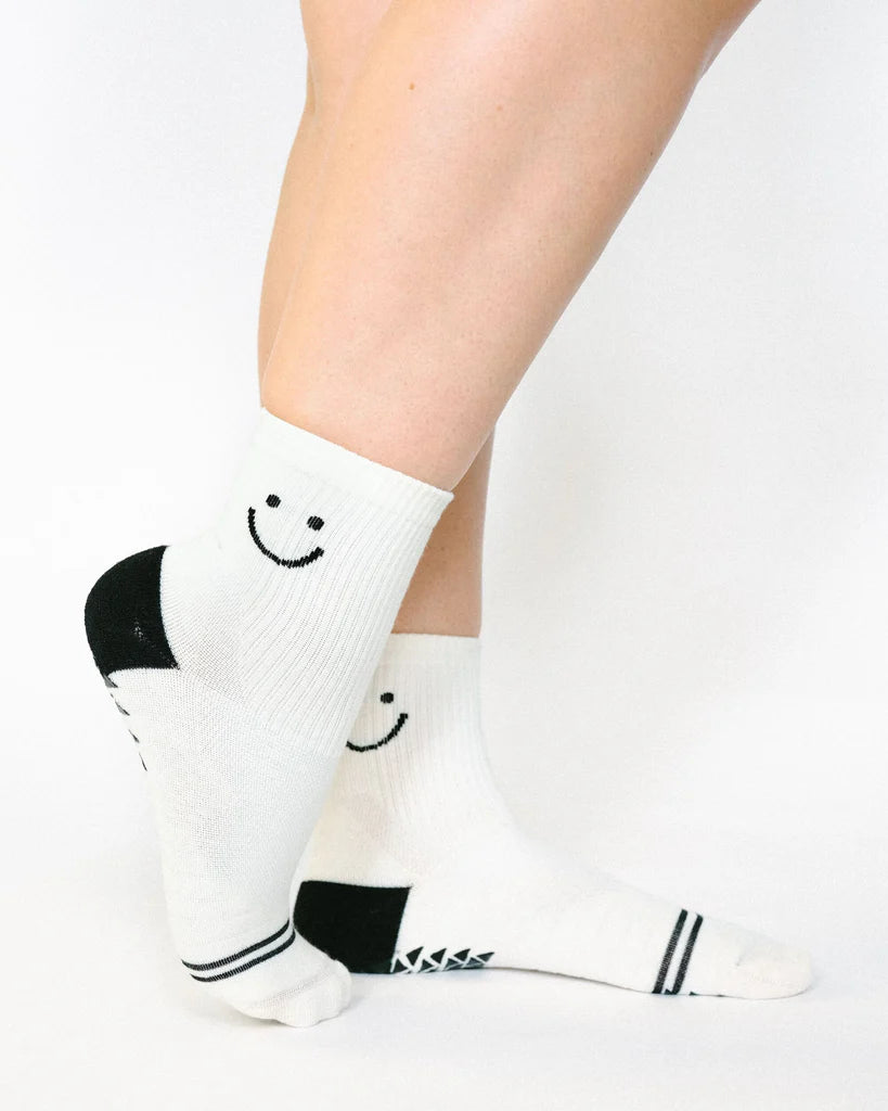 Happy Ankle Runner Grip Sock White