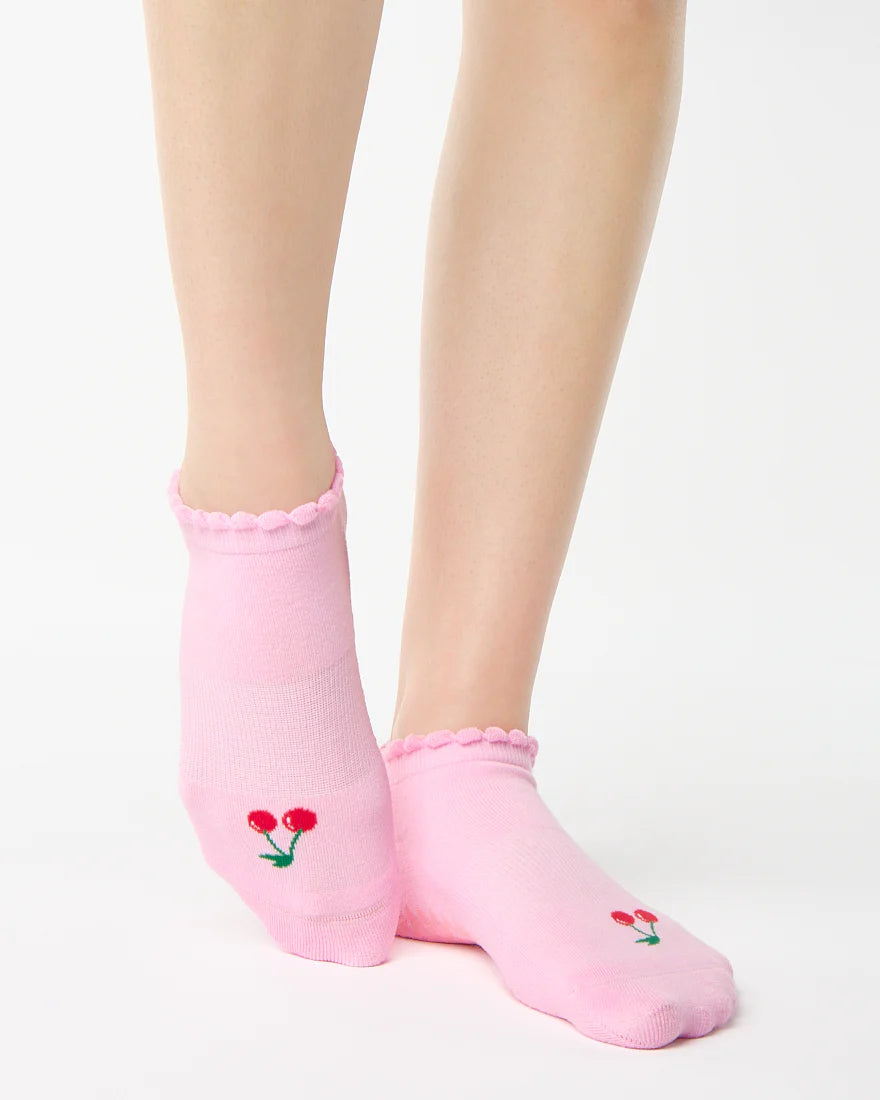 Cherry Full Foot Grip Socks Pink