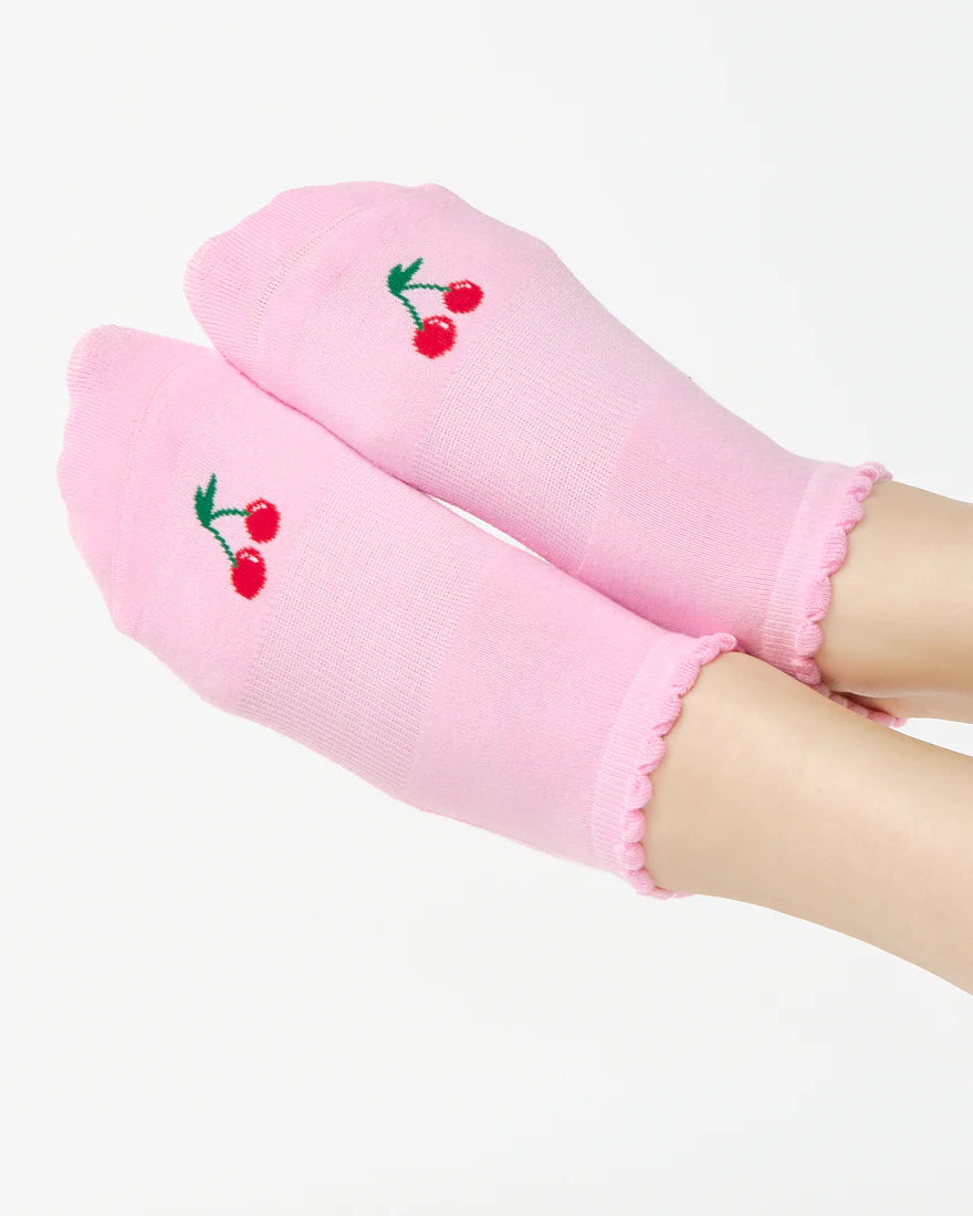 Cherry Full Foot Grip Socks Pink