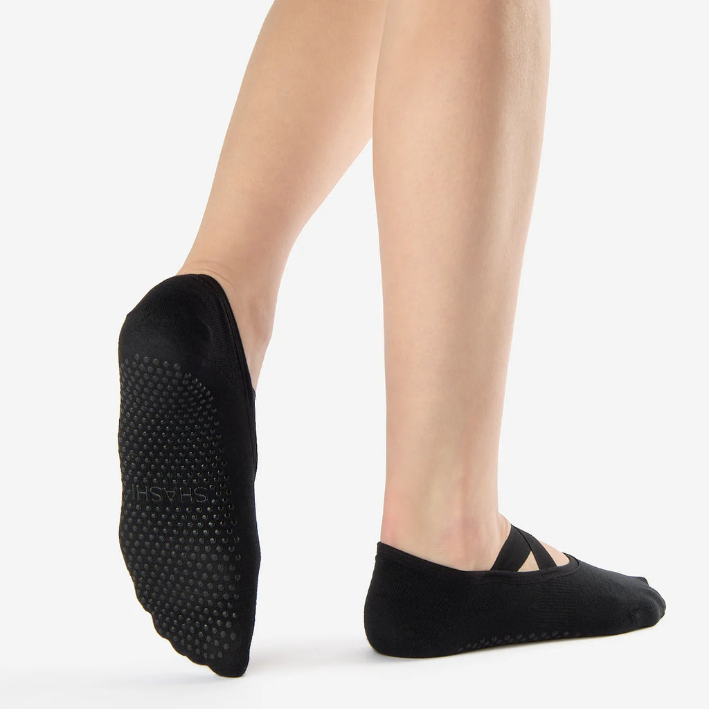 Shashi Cross Strap No Show Grip Sock, Black