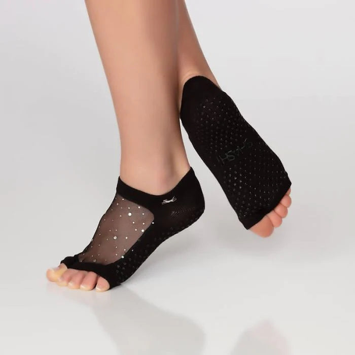 Shashi Star Sparkle Mesh Black Open Toe Grip Sock